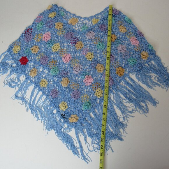 Floral Hollow Out Hook Crochet Shawl Poncho Tops With Tassel Cover Up Knitwear - Picture 5 of 6
